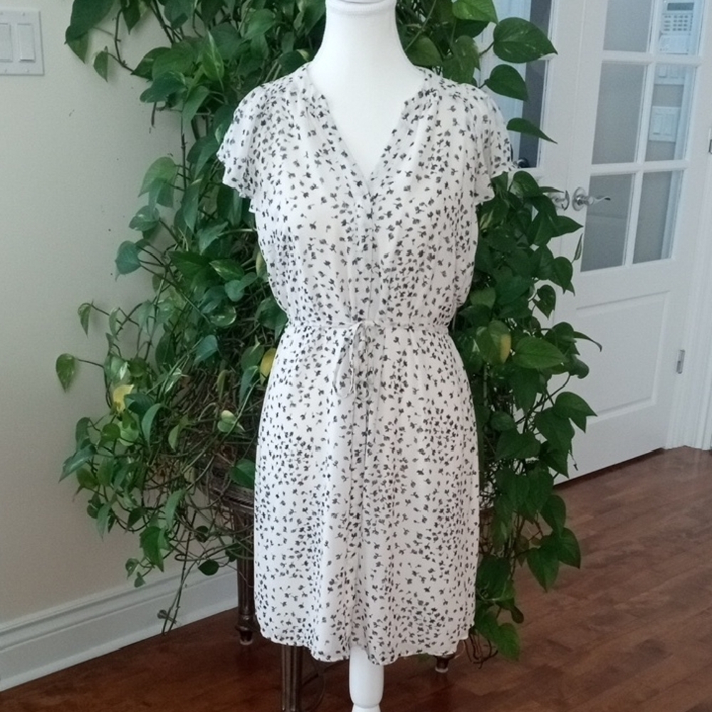 H&M Cream and Black Floral Midi Dress